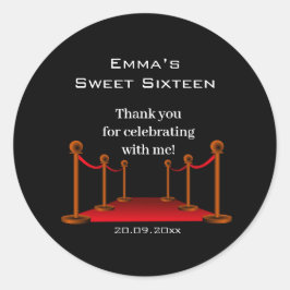 Adesivo Redondo Glam Elegant Black & Red Carpet Sweet 16 Obrigado