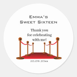Adesivo Redondo Glam Elegant White & Red Carpet Sweet 16 Obrigado