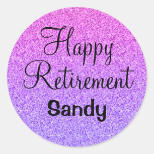 Adesivo Redondo Glam Happy Retirement Ombre Roxo Glitter Sparkle