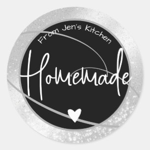 Adesivo Redondo Glam Luxury Glitter Sparkle Silver Homemade Heart