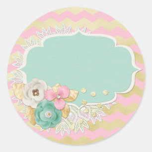 Adesivo Redondo Glam Ouro & Shabby Chic Flores Renda Craft