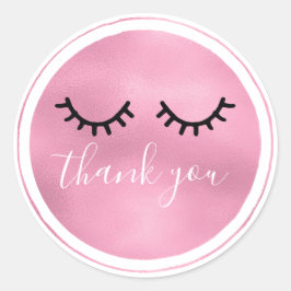 Adesivo Redondo Glam Pink Black Eyelashes Obrigado