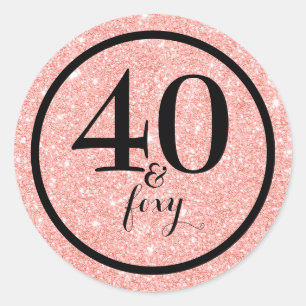 Adesivo Redondo Glam Pink Glitter 40 & Foxy Birthday