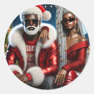 Adesivo Redondo Glam Santa & Mrs. Claus Cartão de Natal de Luxo