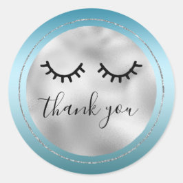 Adesivo Redondo Glam Silver Aqua Black Eyelashes Obrigado