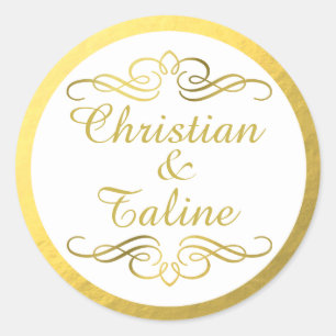 Adesivo Redondo Glam Swirly Flourish Gold Foil Outline