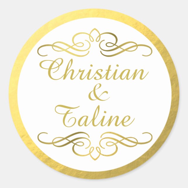 Adesivo Redondo Glam Swirly Flourish Gold Foil Outline (Frente)