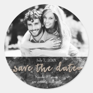 Adesivo Redondo Glamor Black & Dourado Chic Save The Date Photo