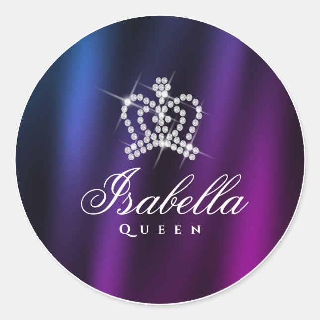 Adesivo Redondo Glamor Brilhante Coroa Azul Roxo (Frente)