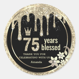 Adesivo Redondo Glamor Dourado Elegante Obrigado