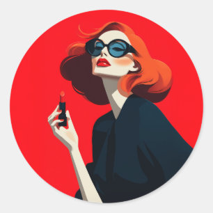 Adesivo Redondo Glamor Retro Vermelho Negrito