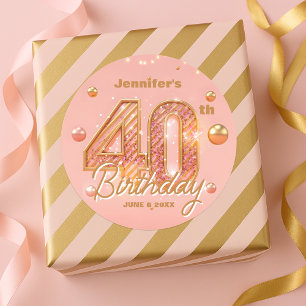 Adesivo Redondo Glamoroso Chic Brilho Rosa Dourado 40º Aniversário
