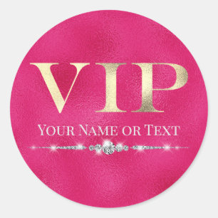 Adesivo Redondo Glamoroso Gold VIP em Rosa Quente