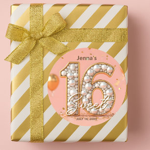 Adesivo Redondo Glamoroso Pérola Real Bege Rosa Dourado Sweet 16