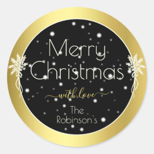 Adesivo Redondo Glamoroso Quadro Dourado Estilo de Natal Feliz Pre