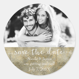 Adesivo Redondo Glamour Chic Ouro Falso Save The Date Foto
