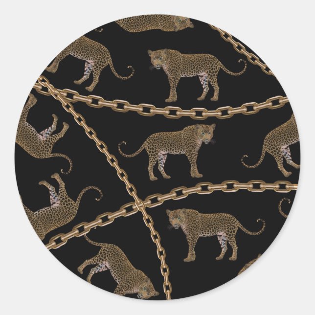Adesivo Redondo glamour do ouro lepard cheetah (Frente)