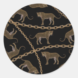 Adesivo Redondo glamour do ouro lepard cheetah