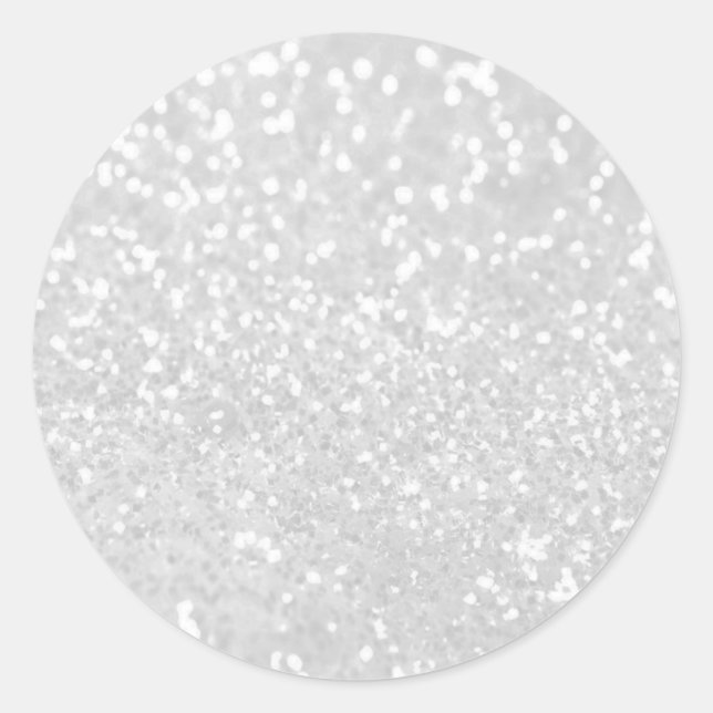Adesivo Redondo glamour elegante branco Faux Glitter (Frente)