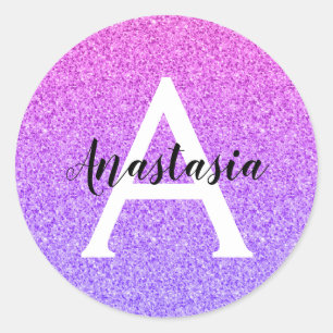 Adesivo Redondo Glamour Feminino Ombre Roxo Brilho Monograma