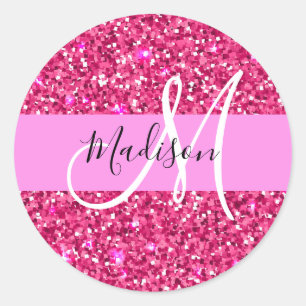 Adesivo Redondo Glamour Glamouroso Nome Monograma Brilho Rosa Quen