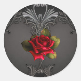 Adesivo Redondo Glamour Gótico Rosa Vermelha Ornamental Preta Glam