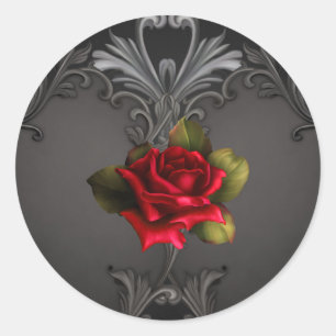 Adesivo Redondo Glamour Gótico Rosa Vermelha Ornamental Preta Glam