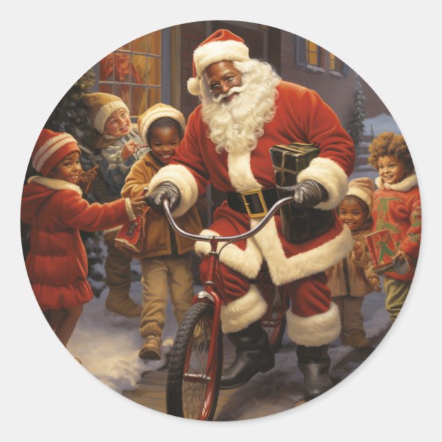 Adesivo Redondo Glee com Papais noeis Negros: Feliz Natal Alegria (Frente)