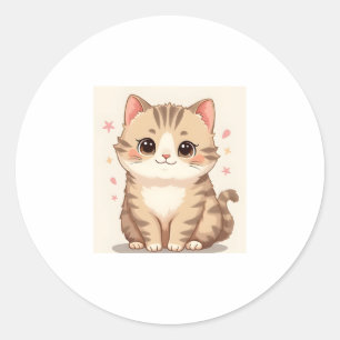 Adesivo Redondo Gleeful Cat: Bela Arte Kawaii Kitten para Qualquer