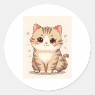 Adesivo Redondo Gleeful Cat: Bela Arte Kawaii Kitten para Qualquer