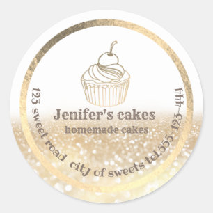 Adesivo Redondo Gliteria Dourada Bolos caseiros e embalagens