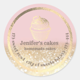 Adesivo Redondo Gliteria Dourada Bolos caseiros e embalagens para