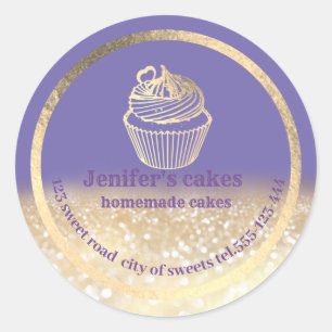 Adesivo Redondo Gliteria Dourada Bolos caseiros e embalagens para 