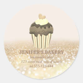 Adesivo Redondo Gliteria dourada em vinheta cupcakes caseiros e do