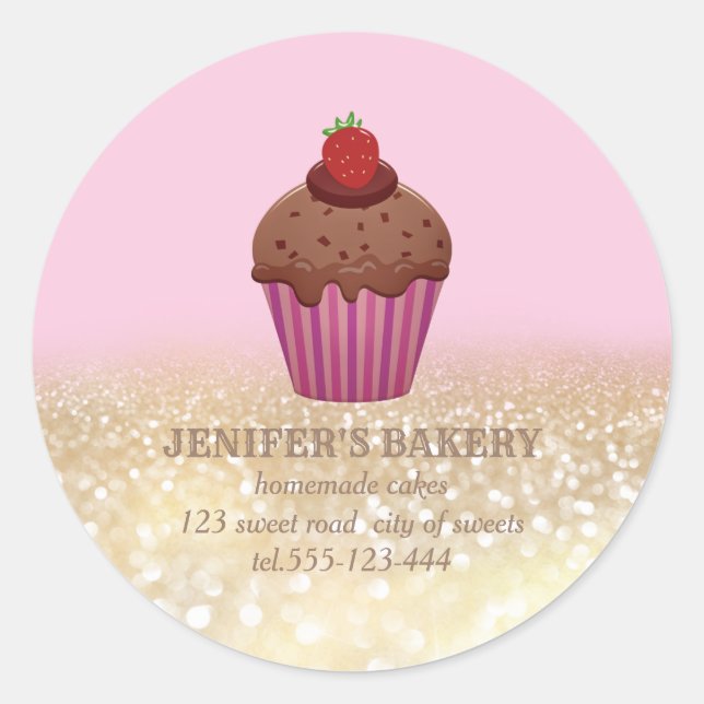 Adesivo Redondo Gliteria dourada em vinheta cupcakes caseiros e do (Frente)