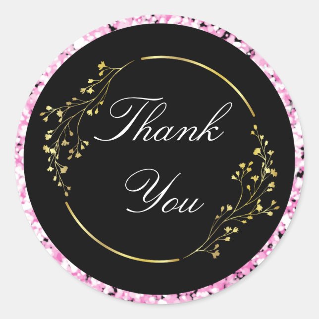 Adesivo Redondo Gliteria e Ouro Obrigado Sticker Elegante (Frente)