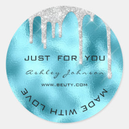 Adesivo Redondo Glitor Obrigado Azul Prateado Feita Com Nome De Am