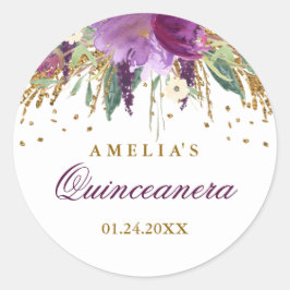 Adesivo Redondo Glitter Ametist Quinceanera Sticker