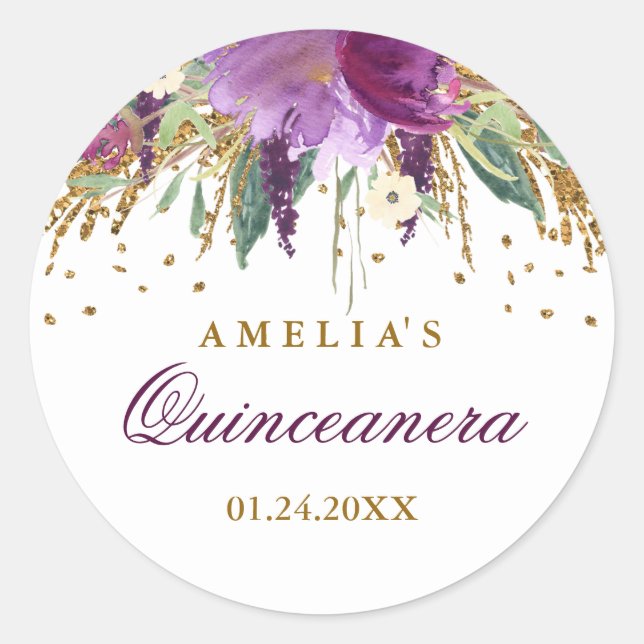 Adesivo Redondo Glitter Ametist Quinceanera Sticker (Frente)