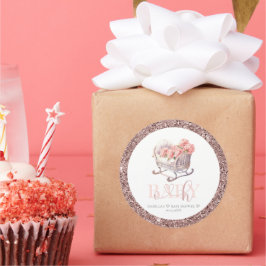 Adesivo Redondo Glitter Baby Basket de Chá de fraldas Personalizad