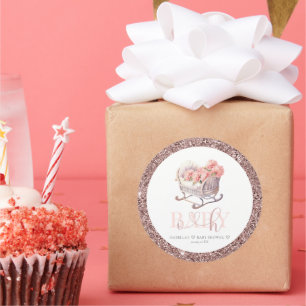 Adesivo Redondo Glitter Baby Basket de Chá de fraldas Personalizad