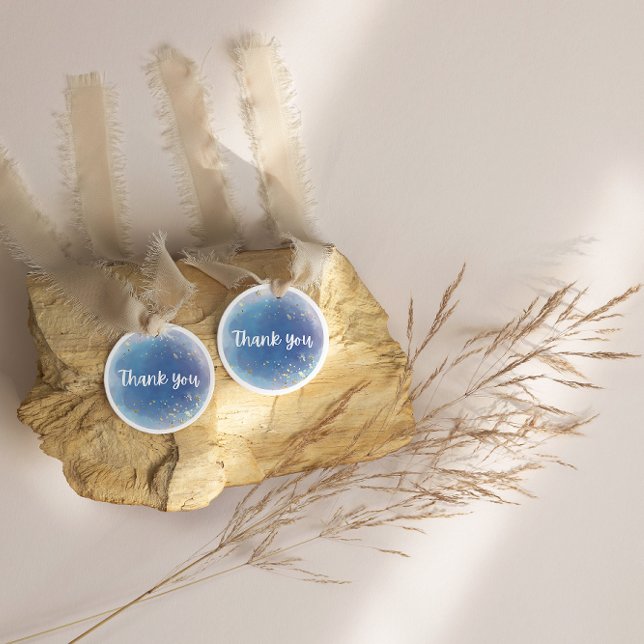 Adesivo Redondo Glitter Blue Obrigado Casamento Sonhador (Wedding Elegant blue thank you sticker)