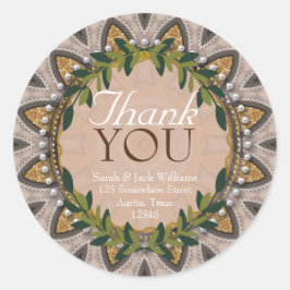 Adesivo Redondo Glitter Boho Girassol Laurel Bonito Obrigado