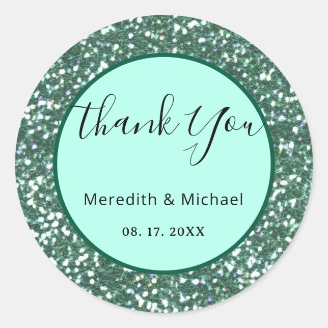 Adesivo Redondo Glitter Clássico de Faux Verde Personalizado (Frente)
