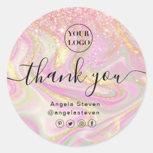 Adesivo Redondo glitter clássico dourado mágico branco elegante