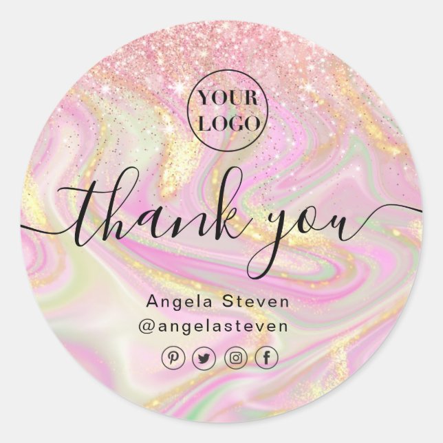 Adesivo Redondo glitter clássico dourado mágico branco elegante (Frente)