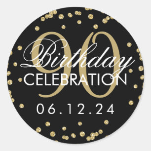 Adesivo Redondo Glitter Confetti de Boia-90 de-Aniversário Dourado