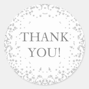 Adesivo Redondo Glitter De Diamante Branco Elegante Obrigado