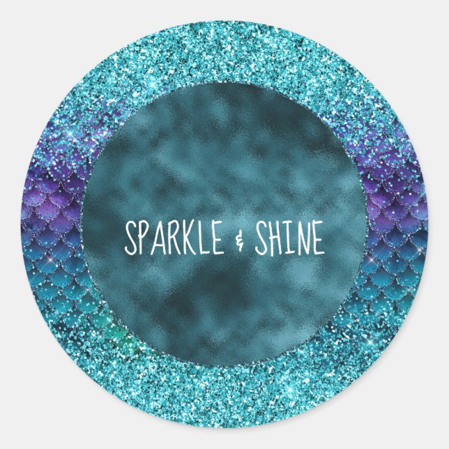 Adesivo Redondo Glitter de Sereia Roxo de Teal Aqua (Frente)