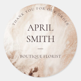 Adesivo Redondo Glitter Dourado Agate Marble Obrigado Pelo Seu Ped